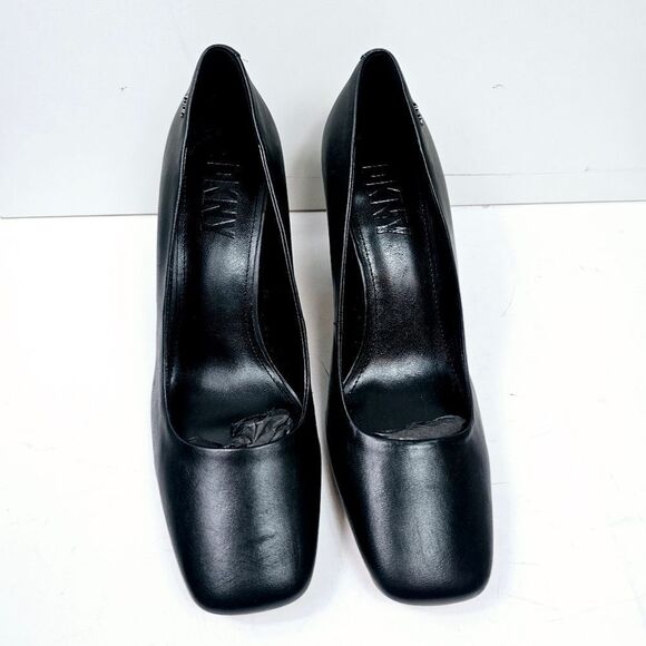 DKNY Celsa Black Leather Square Toe Chunky Block Heel Pump Size 8.5 NIB NWT - Picture 3 of 12